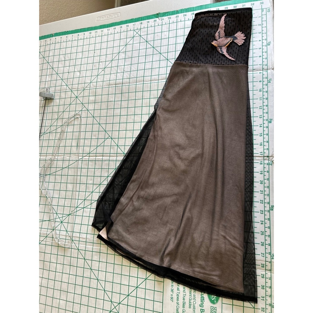 Farm Rio Vintage Y2K Mesh Midi Skirt Black Grey Embroidered Bird Polka Dot Small - Picture 6 of 10